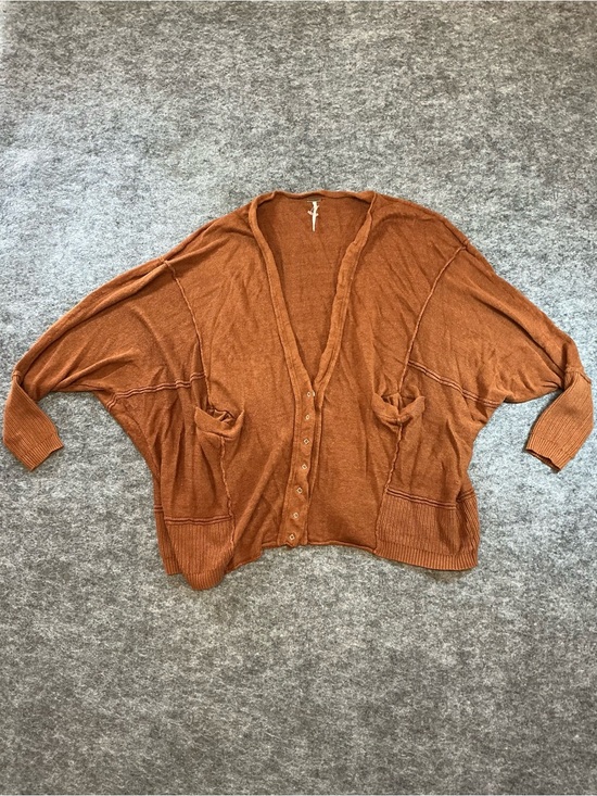 Free People Sweaters - Free People Oversized Rust Orange Button-Front Cardigan Size XS